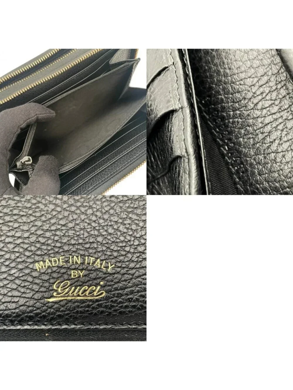 Gucci Wallet Swing Travel Case Bifold Double Zipper Zip Around Leather Black